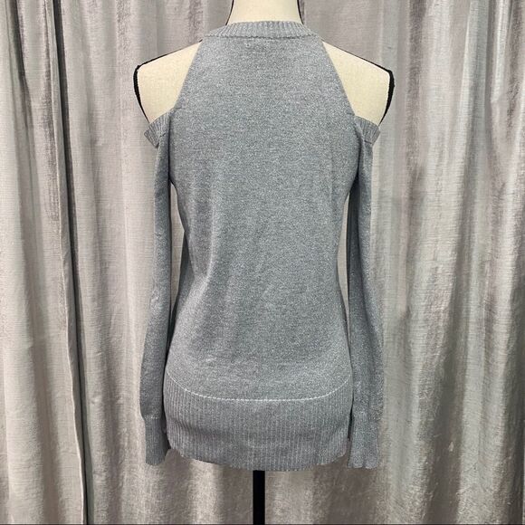 AQUA Silver Lurex Cold Shoulder Sweater NWT - Picture 3 of 5